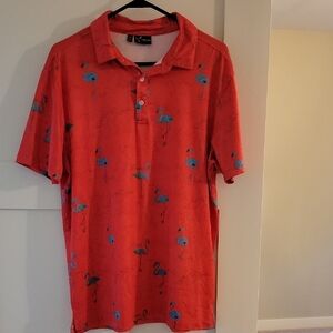 Stylish Orange Flamingo Print Polo Shirt